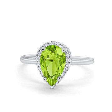 Halo Teardrop Wedding Ring Simulated Peridot CZ 925 Sterling Silver